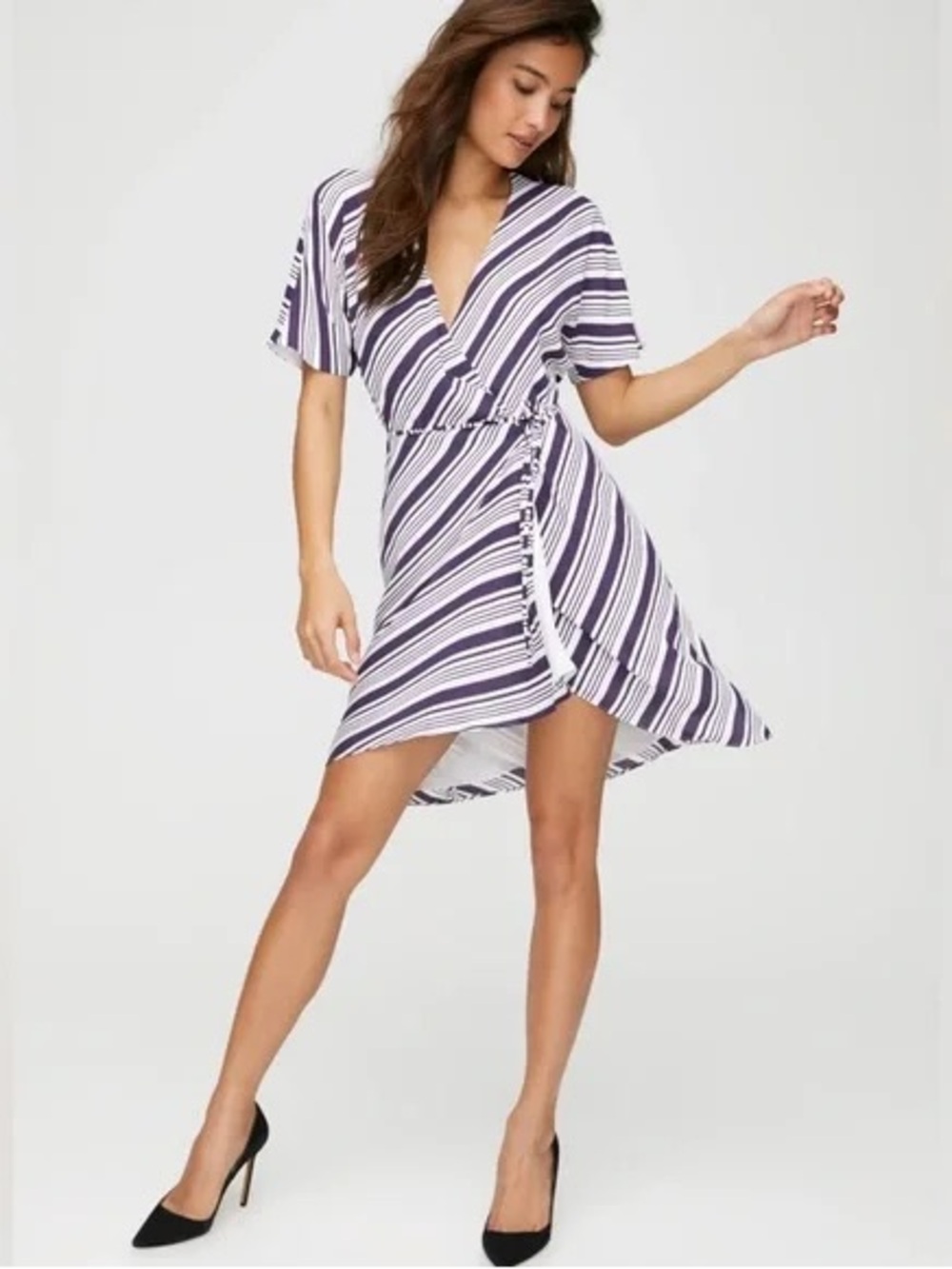 NWT Babaton Wallace Striped Wrap Dress